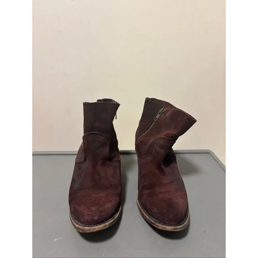 Freebird by Steven 100% Leather Suede Wine Salt Heeled Ankle Slip On Boots Women